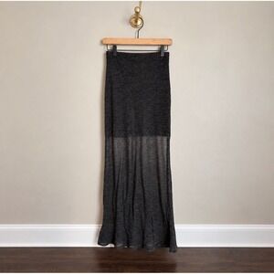 MNG Mango Gray Wool Blend Knit Maxi Skirt Sheer Panel Small Charcoal Column